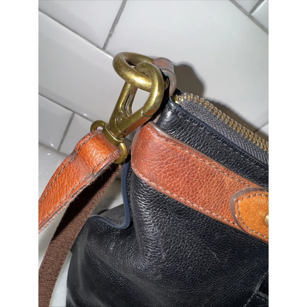 Fossil Sadie Satchel Black Brown Leather Bag Double Handle Crossbody Retail $329